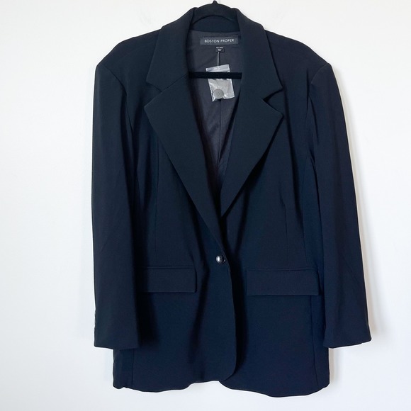 NWT Boston Proper Beyond Travel Classic Boyfriend Blazer Womens 20W Black Work - Picture 1 of 11